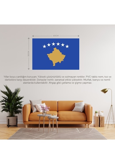 Kosova Ülke Bayrağı 42x30cm Duvar Tablosu Çerçevesiz Pvc Tablo
