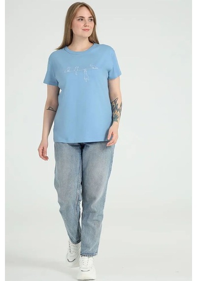 Uyguntarz Unisex Kedi Baskılı Oversize Tshirt Bebe Mavisi