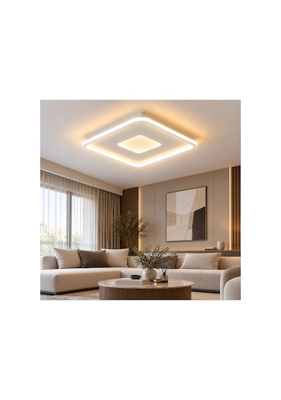 Beyaz 80x80cm İç İçe Kare 3000k Sarı Işık Led Avize