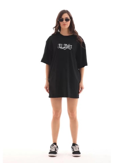 Modi Unisex Bisiklet Yaka Baskılı Oversize T-shirt - Siyah - Mymg112561