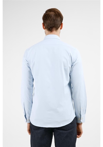 İmza Mavi Kendinden Desenli Sert Yaka Uzun Kol Cepsiz Slim Fit Pamuklu Gömlek 1004255229 Mavi