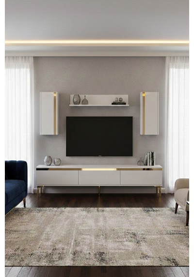 Tvr1898bg - Anka Tvr180 Tv Ünitesi Takım , Tv Sehpası Beyaz-gold 180cm