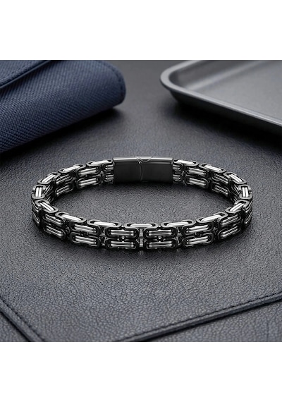 Moncuk Design Çiftli Siyah-beyaz 4mm Kral Model Çelik Zincir Erkek Bileklik Çelik Kilitli 33515b2d Çok Renkli