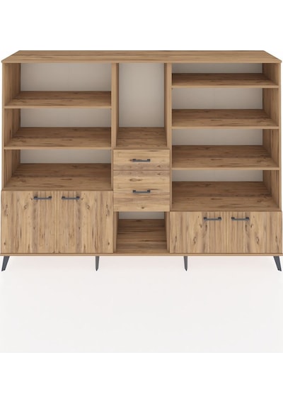 Hyperion Dolap 10 Raflı 2 Çekmeceli 4 Kapaklı 220x44x163 Çam-çam Çam-çam