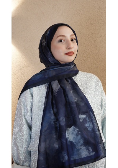 Mirsoy Scarf Safir Etnik Desen Şal Lacivert