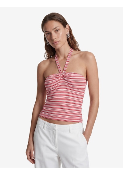 Koton Koton X Sibil Çetinkaya - Viskon Kumaş Slim Fit Çizgili Halter Yaka Top Kırmızı Çizgili 6sak10070uk