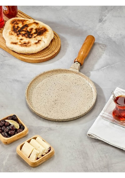 Granit Döküm Krep Ve Gözleme Tavası 22 Cm Krem Gümüş- Siyah