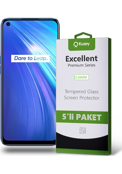 Realme 6 ile Uyumlu Kırılmaz Temperli Ekran Koruyucu Cam Ekonomik 5'li Paket