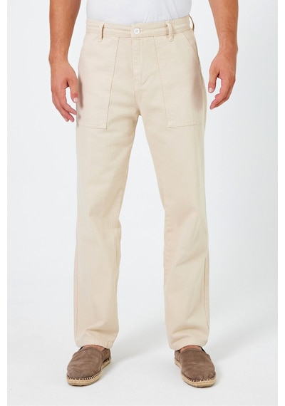 Tarz Cool Erkek Düz Baggy Jean Pantolon Bej