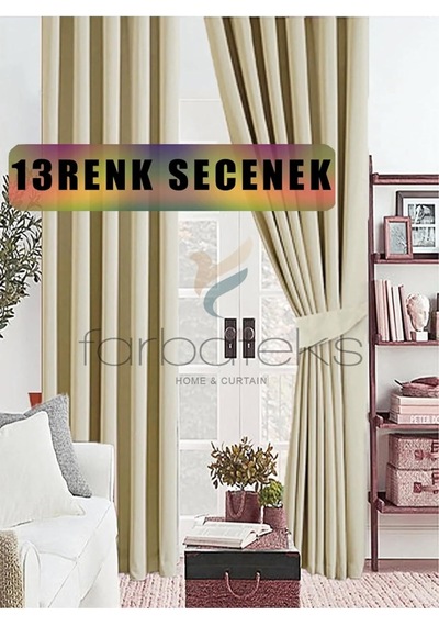 Bej Vizon Kalın Güneşlik Blackout Kararma Fon Perde Düz Dikim 140 X 200 Çok Renkli