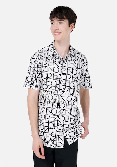 Colin's Colins Regular Fit Shirt Neck Baskılı Erkek Beyaz Kısa Kol Gömlek Cl1067585 Q1.v1 Wht Beyaz