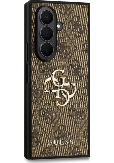 Galaxy Z Fold 7 Uyumlu Kılıf Guess Lisanslı Pu Deri Büyük Metal Logo Dizaynlı Kapak Kahverengi