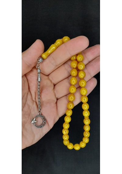 Anemore Collection Çubuk Kehribar Tesbih Sarı Renk Beyzi Kesim T-377