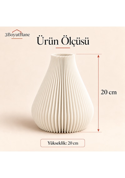 Dekoratif Vazo, Çizgili Modern Tasarım - Kuru Çiçek Ve Pampas Vazosu Krem