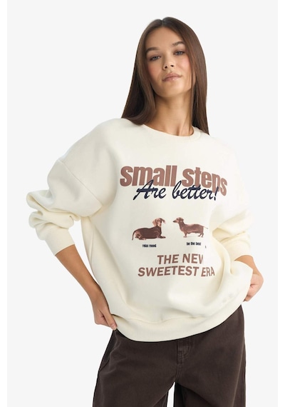 Defacto Coool Oversize Geniş Kalıp Bisiklet Yaka Baskılı Sweatshirt G3886ax25wnwt47 Beyaz-wt47