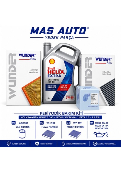 Volkswagen Golf 7 / Audi A3 / Seat Leon / Skoda Octavia / Volkswagen Jetta 1.2 - 1.4 Tsı Periyodik Bakım Seti Adg902 Shell Helix Extra 5w-30 Volkswagen Golf 7 / Audi A3 / Seat Leon / Skoda Octavia / Volkswagen Jetta 1.2 - 1.4 Tsı Periyodik Bakım Seti Adg902 Shell Helix Extra 5w-30