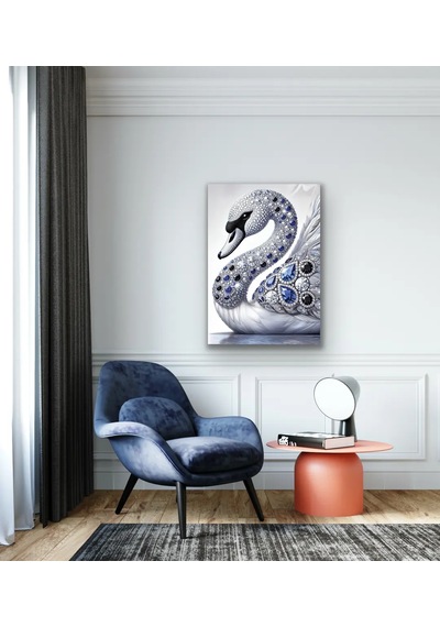 Elmaslı Kuğu Kanvas Tablo 70x100cm Beyaz - Gümüş