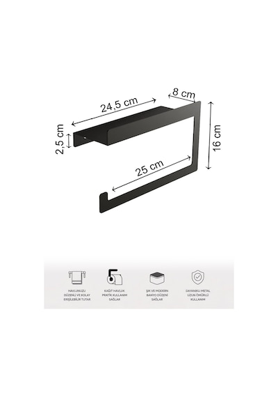 Siyah Duvara Monte Havluluk & Peçetelik Modern&dayanıklı 2'li Set Siyah