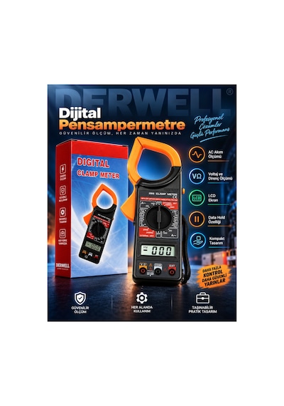 Dt - 266 Profesyonel Dijital Pens Multimetre Akım Ölçer 266 Clamp Meter Voltaj Direnç Ölçüm Cihazı Avometre Elektrikçi Test Aleti Lcd Ekranlı Veri Sabitleme Özellikli Ölçü Aleti