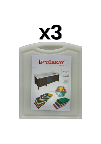 3'lü Türkay 32.5x26.5x1 Cm Saplı-oluklu Polietilen Kesme Tahtası Kesim Levhası Naturel/beyaz 1237