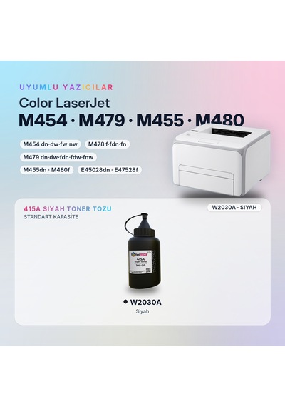 Hp 415a W2030a Toner Tozu Siyah 100gr / Color Laserjet Pro M454 / M479 Enterprise M455 / M480