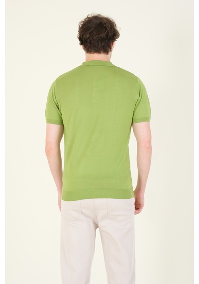 Giyim Dünyası Erkek Yanları Desenli Polo Yaka Merserize T-shirt Yeşil 001