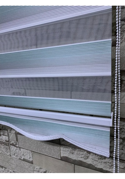 Yeşil Gri Mini Plise Zebra Perde (Etekli)