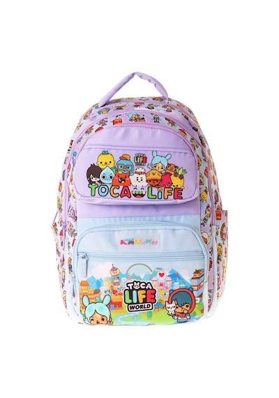 Kaukko Kids Beş Bölmeli Kız Çocuk Toca Life Baskılı Lila - Turkuaz İlkokul Okul Sırt Çantası - L5338 Çok Renkli