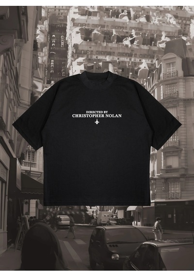 Startmore Directed By Christopher Nolan Baskılı Oversize Unisex Pamuklu Nefes Alan Kalın Kum Siyah