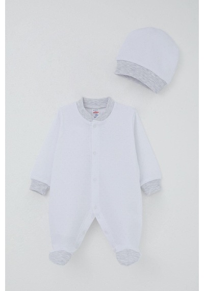 Breeze Erkek Bebek Patikli Tulum Nokta Desenli 0-6 Ay, Beyaz Beyaz