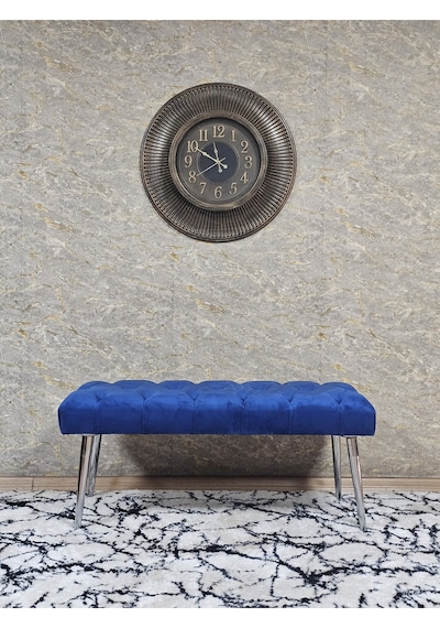 Zafir Krom Kaplama Sivriltme Ayaklı 90 Cm Puf Bench - Puf - Bench - Kasalı Oturak - Oturak - Yatak Ucu Puf Mavi