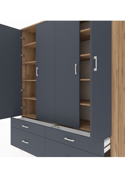 Hyperion Gardrop 10 Raflı 4 Çekmeceli 4 Kapaklı 176x44x221 Çam-antrasit Antrasit