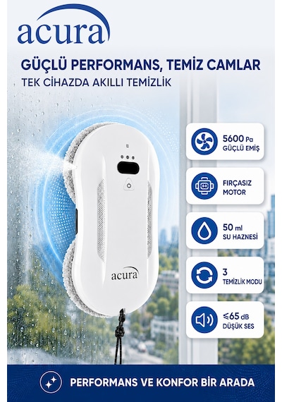 Acura AC-140 Sıvı Püskürtmeli Aı Cam Silme Robotu Uzaktan Kumandalı + 8 Yedek Ped