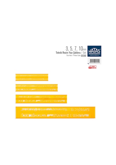 Hatas 02250 Teknik Resim Yazı Şablonu 4'lü 3-5-7-10 MM Şeffaf
