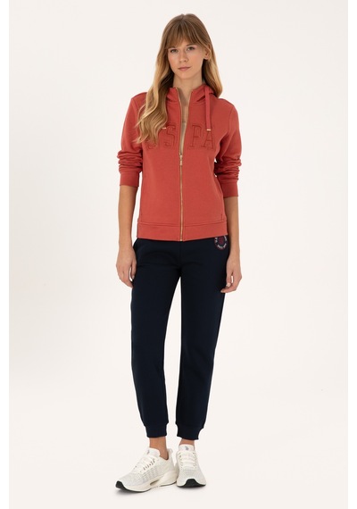 U.S. Polo Assn. Kadın Kiremit Fermuarlı Kapüşonlu Basic Sweatshirt 50307769-VR026