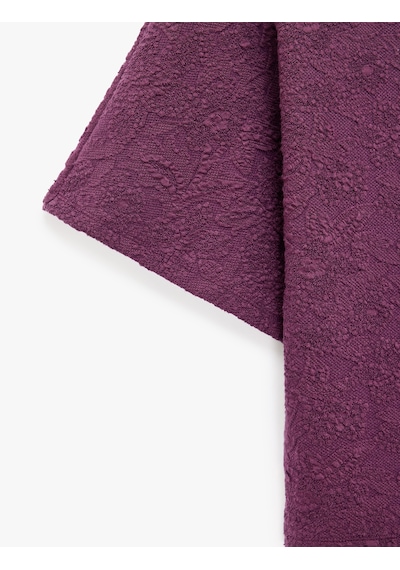 Koton Slim Fit Kısa Kollu Floral Dokulu Dik Yaka Tişört Mürdüm 7wak50278ek Mor