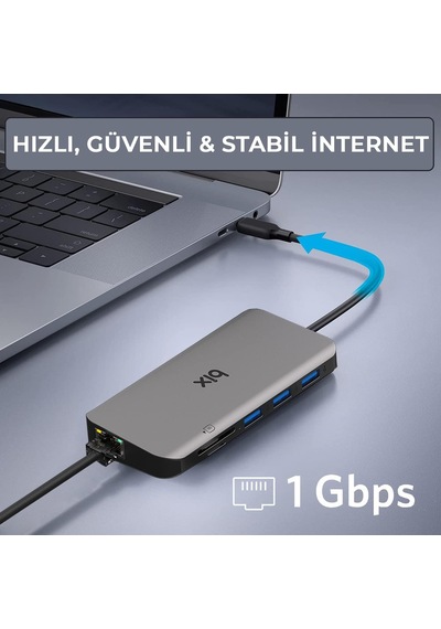 Bx11hb Type-c To Hdmı Vga Ethernet 3.5 Mm Jack Usb 3.0 Pd Kart Okuyucu Dönüştürücü Adaptör