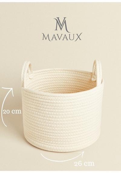 Mavaux Çok Amaçlı, 20cm-26cm Küçük Boy, Yanları Saplı, Sepet, Jüt, Hasır, Dokuma Sepet, Düzenleyici Beyazküçük