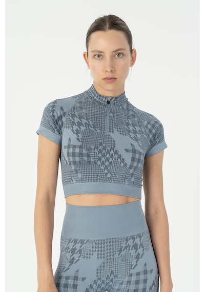 Maraton Slimfit Kadın Bisiklet Yaka Mavi Crop Top Mavi