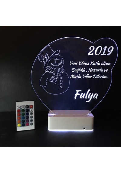 Kişiye Özel 3D Kardan Adam Kalp Ve Masaüstü Led Lamba