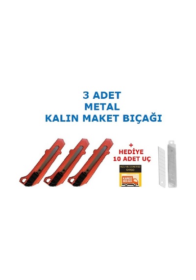 3 Adet Metal Maket Bıçağı Falçata Kalın + 10 Yedek Uç