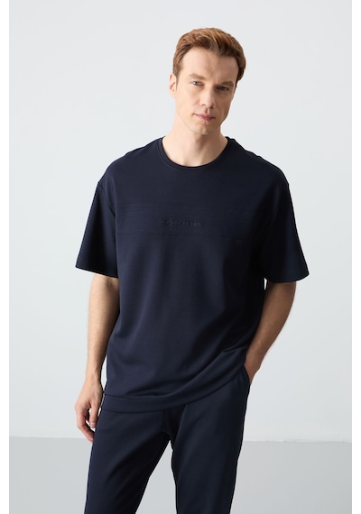 Tommy Life Lacivert Pamuklu Kalın Yumuşak Dokulu Oversize Fit Basic Erkek Eşofman Takım - 85261 Lacivert