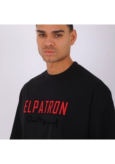 Flood Of Style Erkek Siyah Elpatron Baskılı Oversize Bisiklet Yaka Tshirt