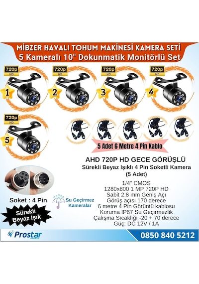 Mibzer İçin 5 Kameralı 10.36 İnç Dokunmatik Monitör Beşe Bölen Kayıtlı 256 Gb Sd Kart Destekli