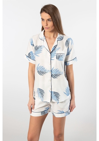 Türen Kadın Desenli Dokuma Şort Pijama Takım 3605/ekru 001