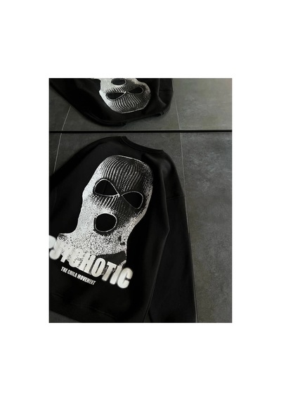 Kadın 3 İplik Kışlık Bisiklet Yaka Baskılı Sweatshirt - Siyah