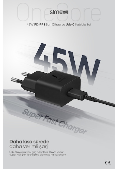 Simex Samsung S22-s23-s24-s25-s26 Uyumlu 45w Usb-c Şarj Seti Aleti Cihazı Adaptörü 5a Kablo Sps-18