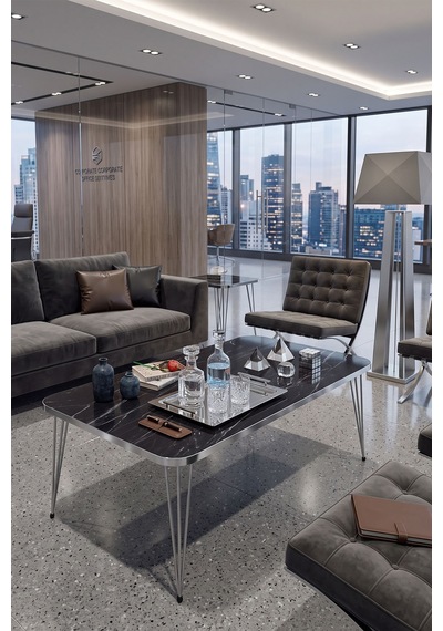 Gümüş Detaylı Modern Orta Sehpa