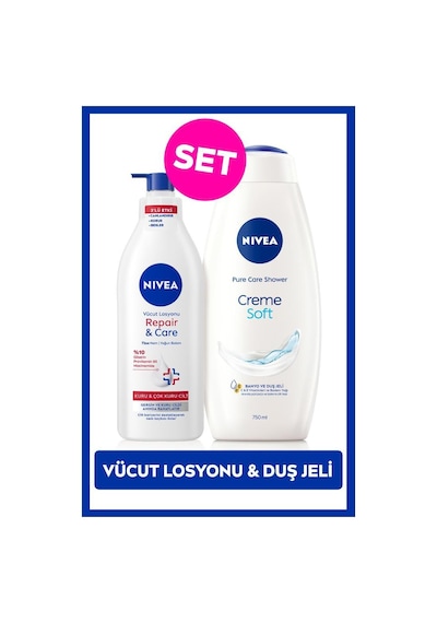 Creme Soft Banyo Ve Duş Jeli 750ml Ve Repair&care Yoğun Nemlendirici Vücut Losyonu 400ml, Kuru Cilt