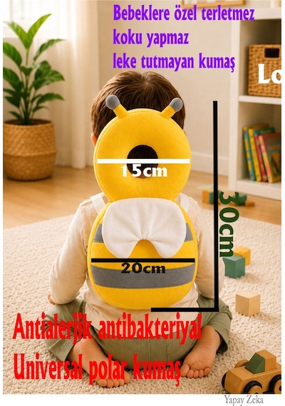 Teknor Bebek Kafa Koruma Yastığı Arı Model 20x30 Ebat Sarı-gri